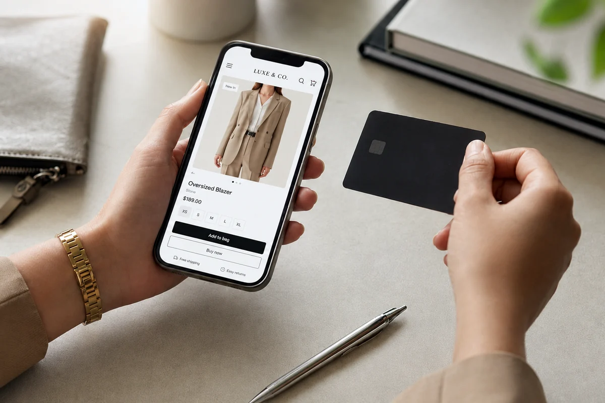 Customer using an online shopping experience while holding an unnumbered payment card
