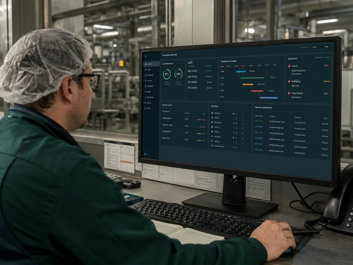Production operator using an operational system inside a processing facility